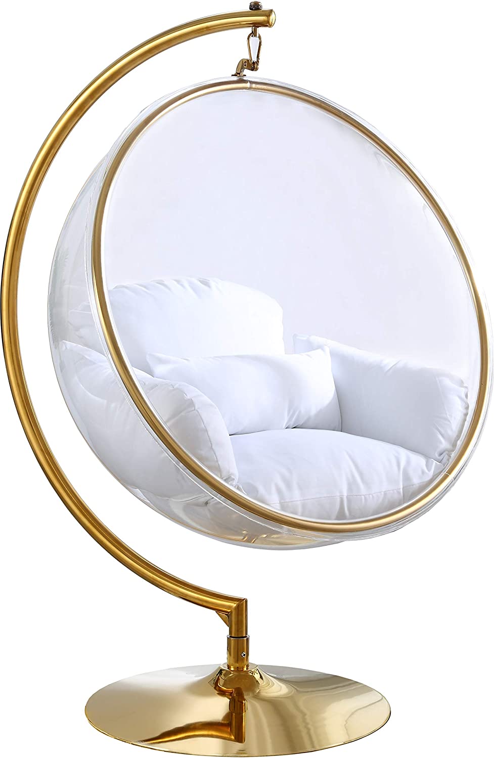 Contemporary Acrylic Swing Bubble Accent Chair, 41.5" W x 29.5" D x 64" H,White Faux Fur