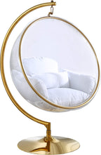 Contemporary Acrylic Swing Bubble Accent Chair, 41.5" W x 29.5" D x 64" H,White Faux Fur