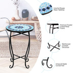 Outdoor Side Table, Mosaic Patio Table, Ceramic Tile Top Metal Frame, Small End Table Porch Beach Patio Garden Balcony Poolside