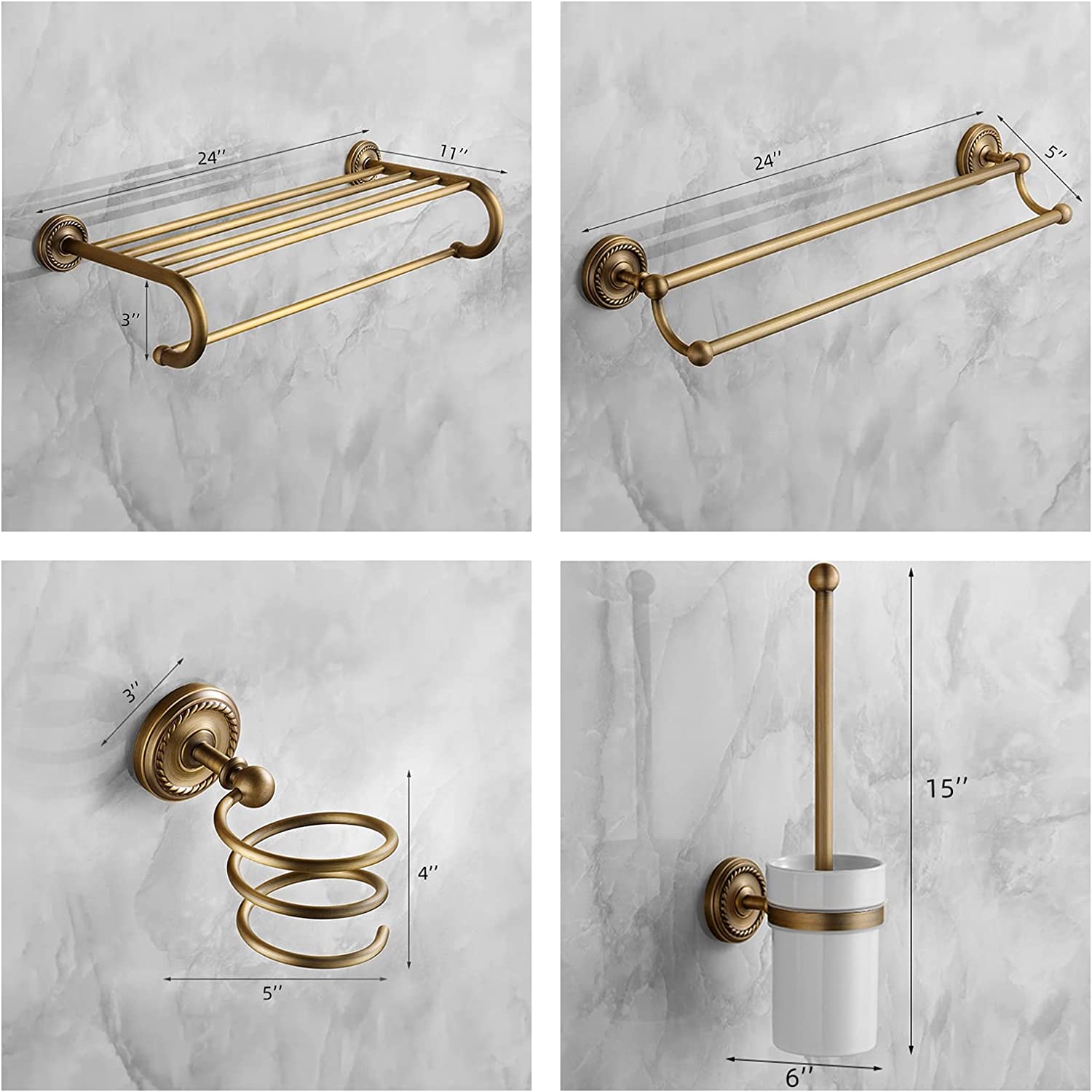 KNIGHTCRAFT 8PCS Antique Brass Gold Bathroom Accessories Set