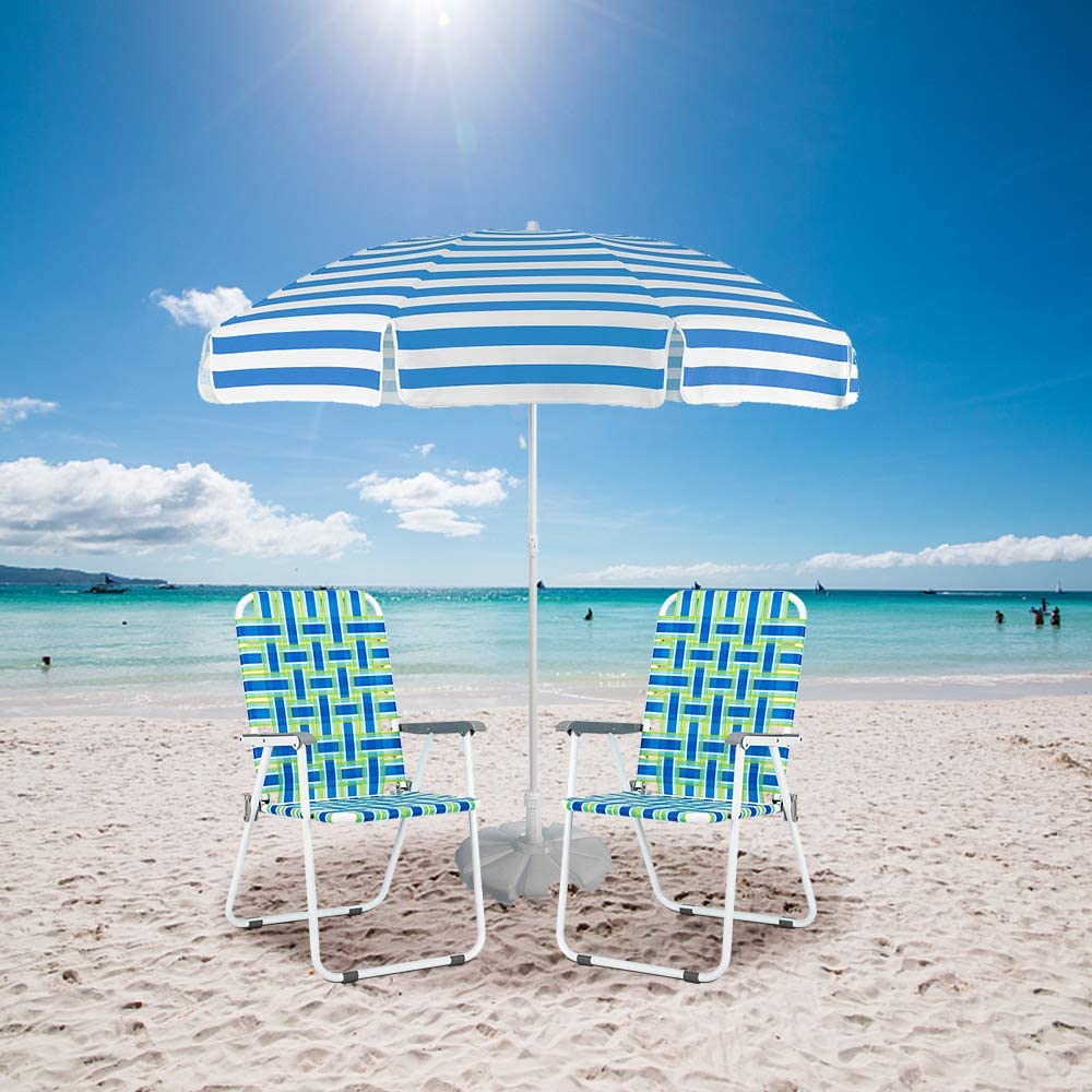 Patio Lawn Chairs Folding Set of 2, Webbed Folding Chair Outdoor Beach Chair Portable Camping Chair for Yard, Garden (Blue)
