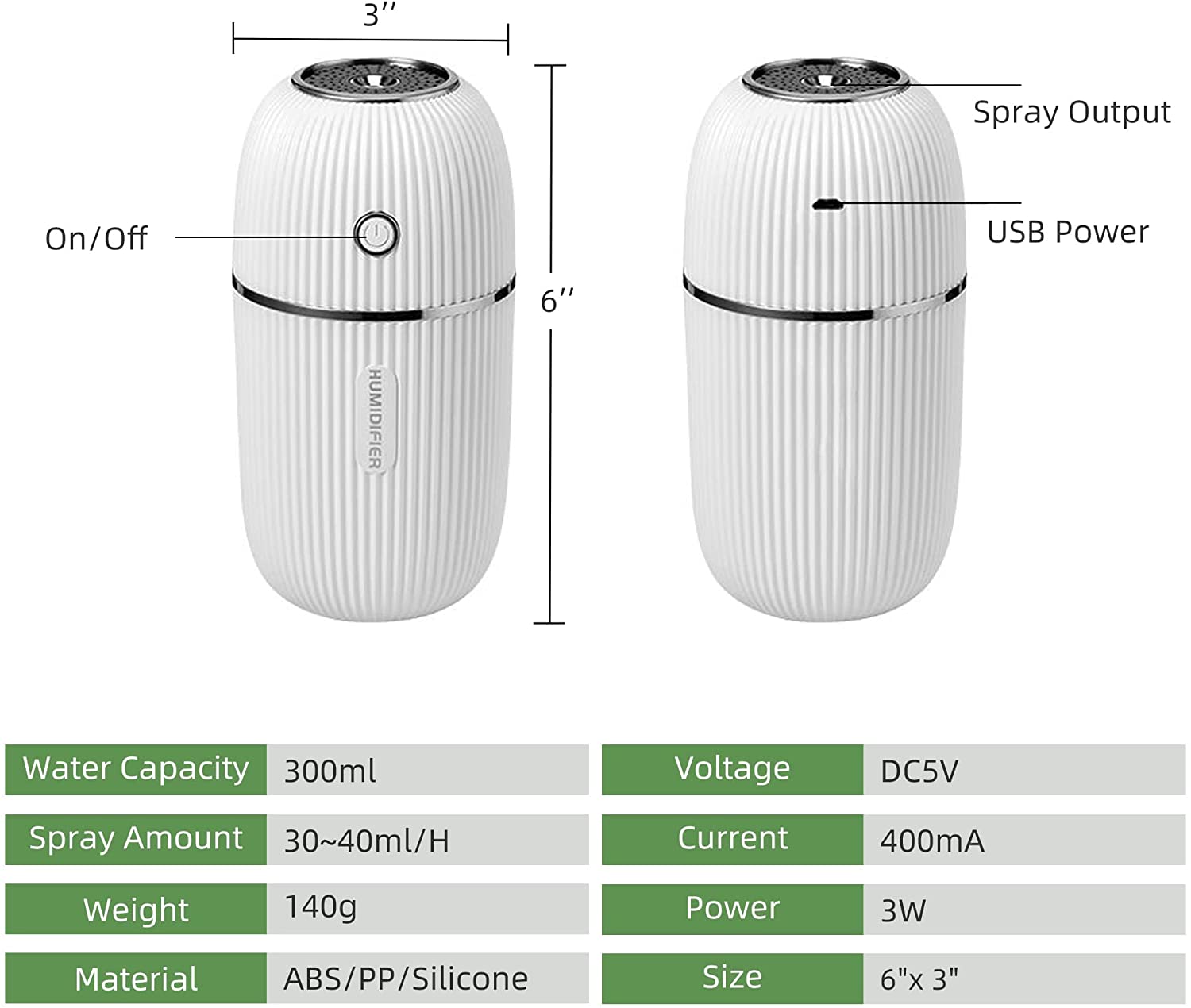 300ml Cool Mist Humidifiers