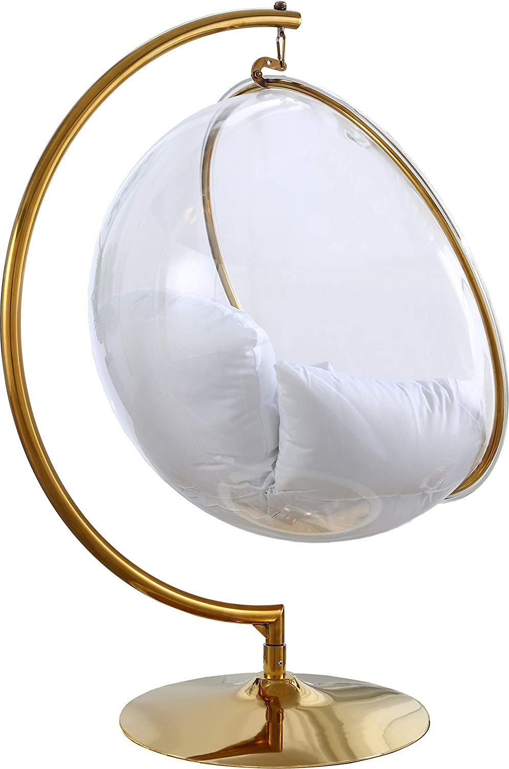 Contemporary Acrylic Swing Bubble Accent Chair, 41.5" W x 29.5" D x 64" H,White Faux Fur