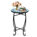 Outdoor Side Table, Mosaic Patio Table, Ceramic Tile Top Metal Frame, Small End Table Porch Beach Patio Garden Balcony Poolside