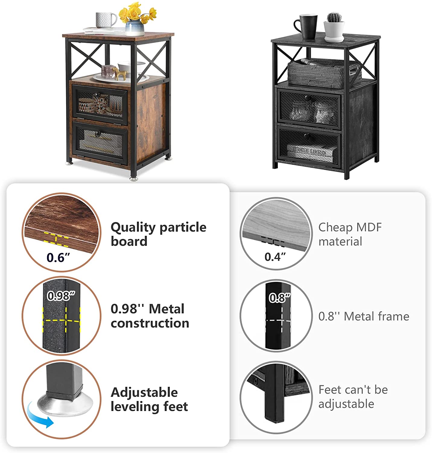 KNIGHTCRAFT End Table with 2 Drawer Storage for Living Room