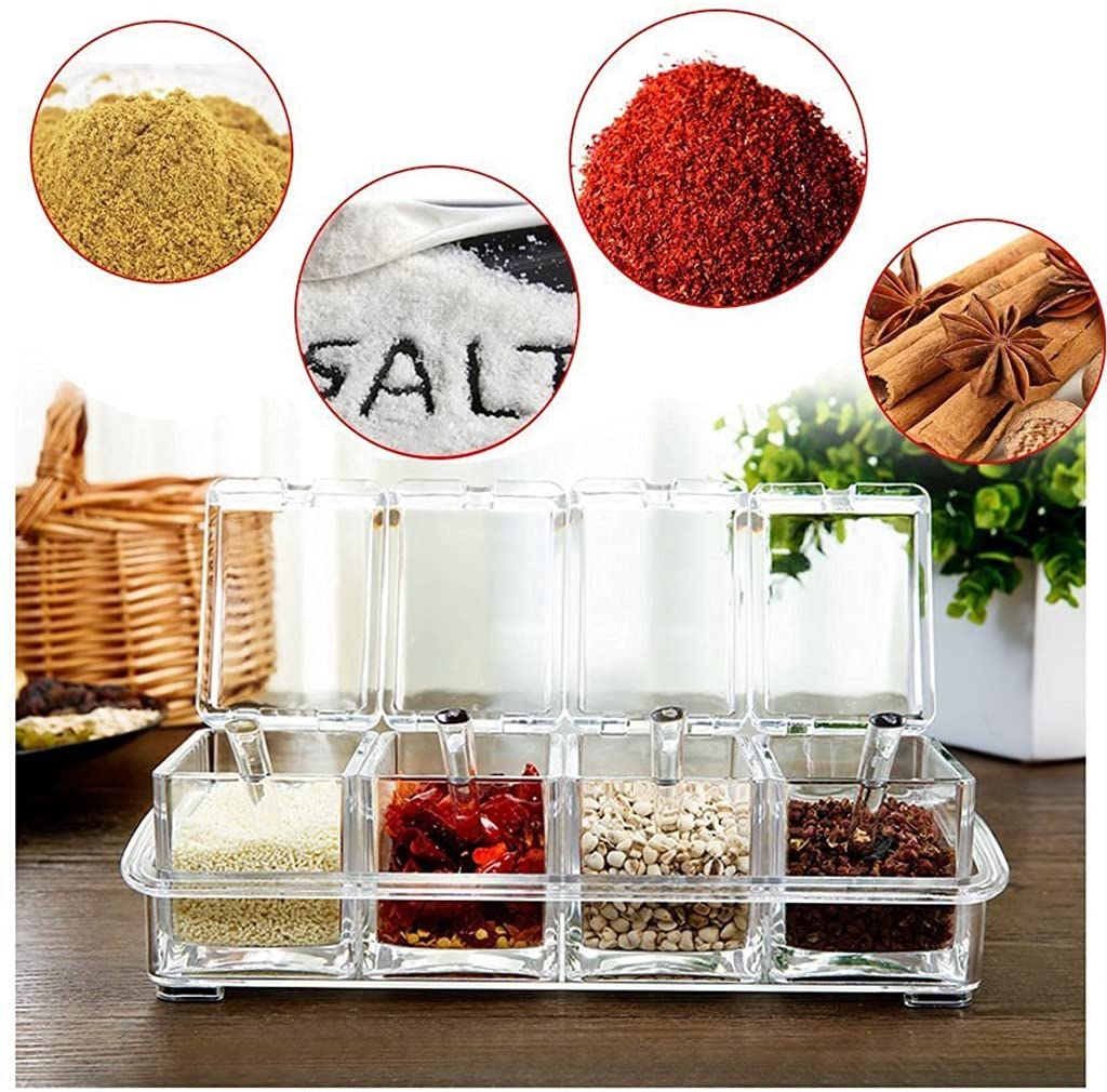 Acrylic Seasoning Box with 4 Plastic Spoons