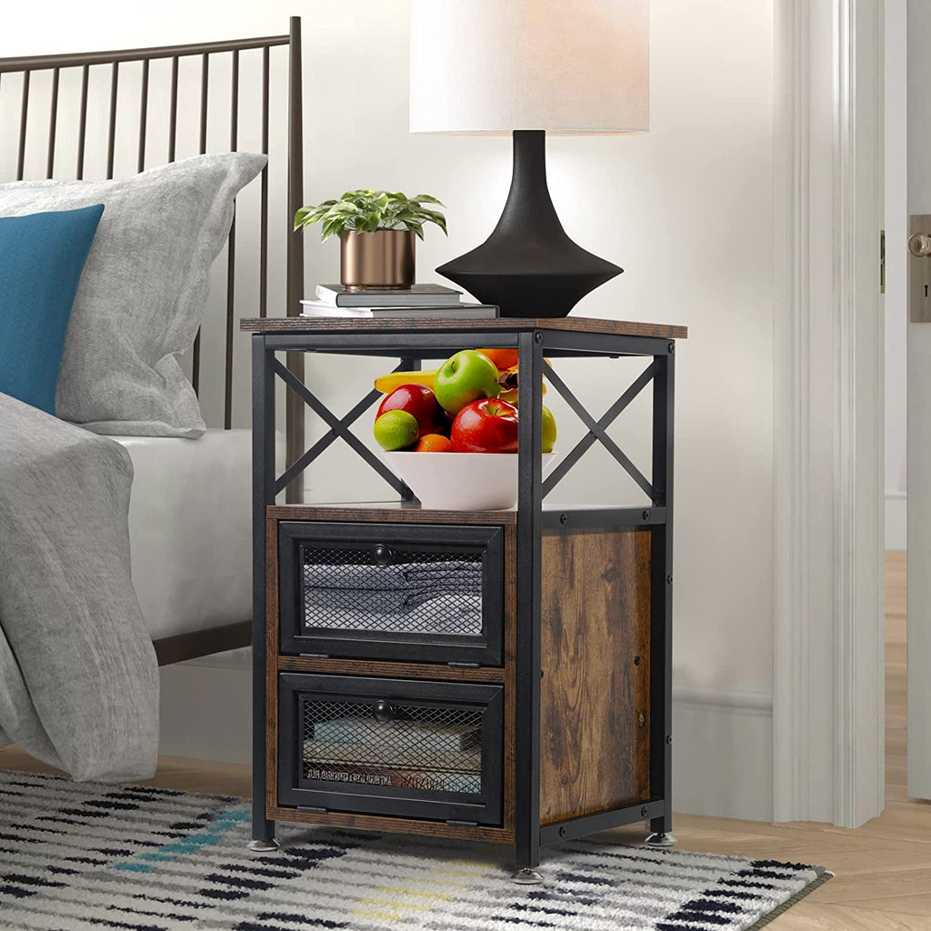 KNIGHTCRAFT End Table with 2 Drawer Storage for Living Room