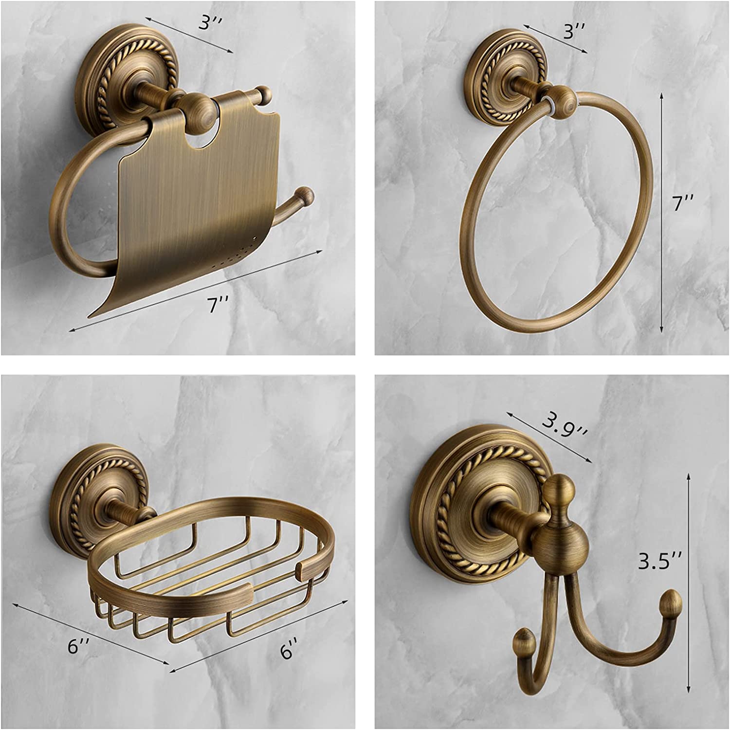 KNIGHTCRAFT 8PCS Antique Brass Gold Bathroom Accessories Set