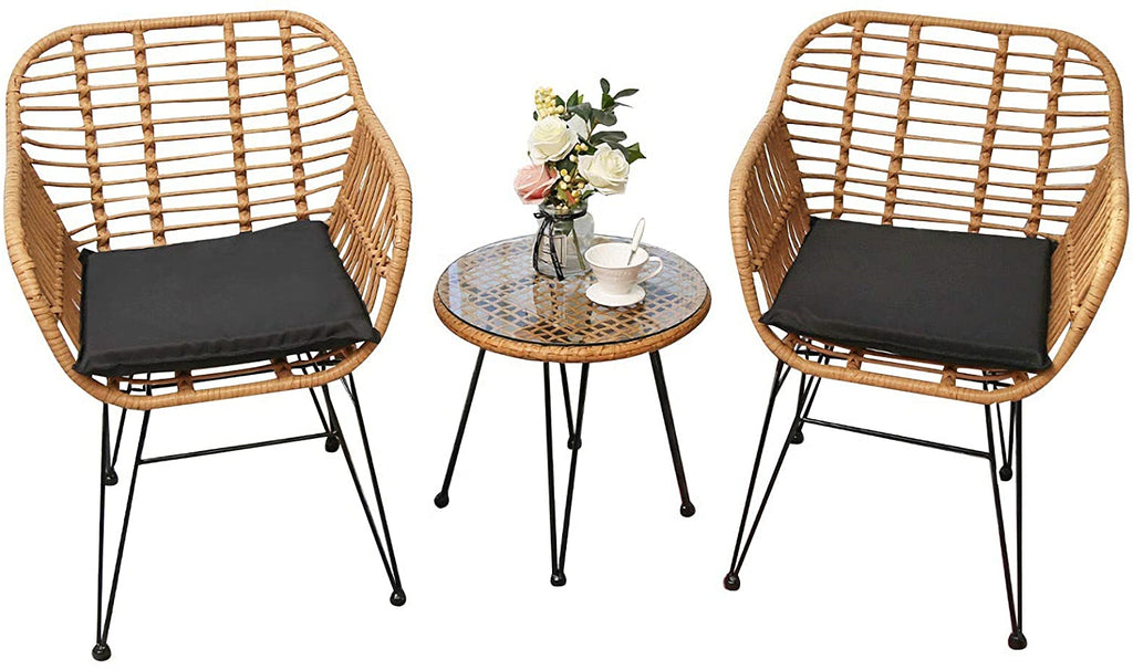 3 Sets of Balcony Tables and Chairs, Rattan Leisure Chairs, Small Tea Table Combination, Outdoor Terrace Tables and Chairs in Nordic Courtyard