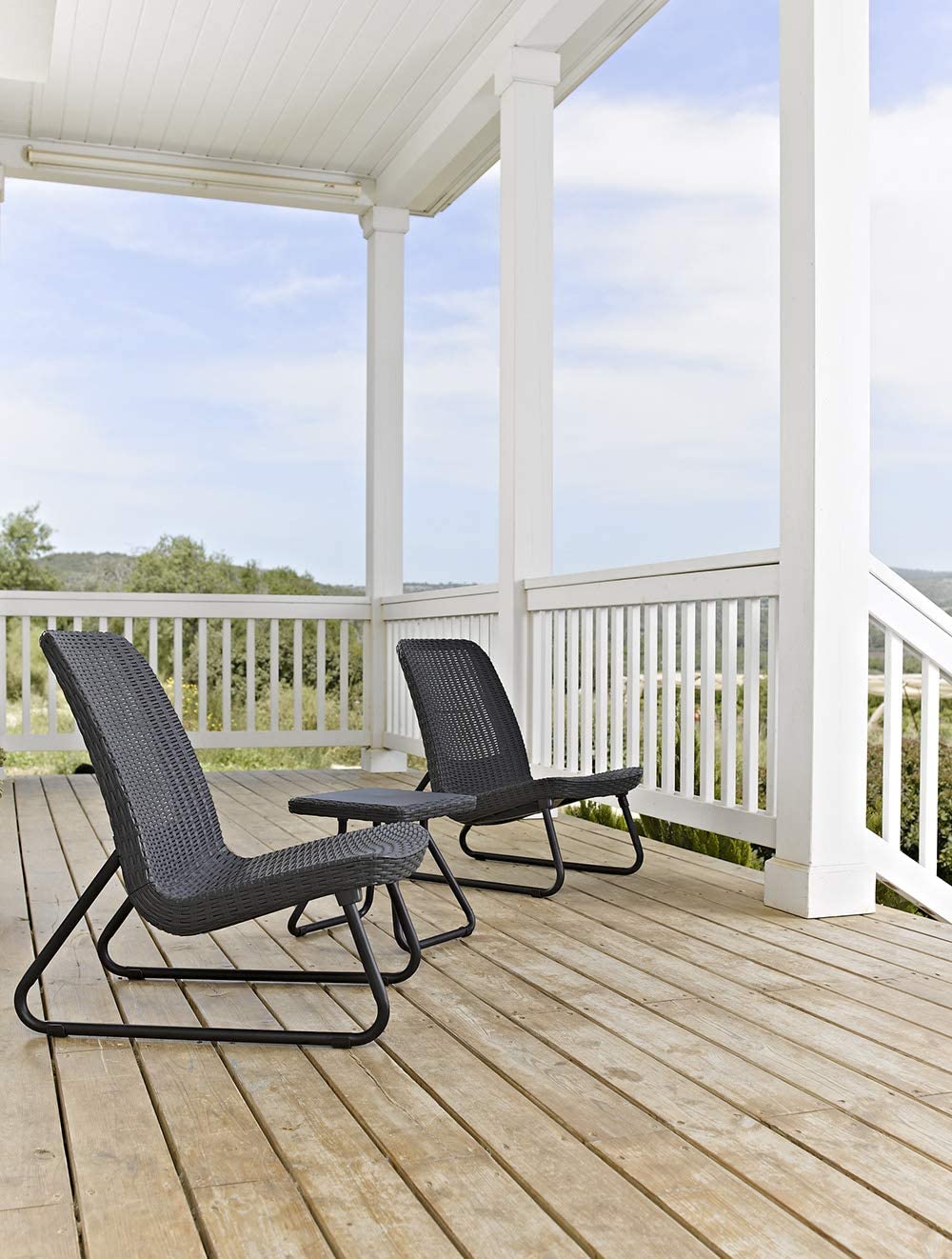 3 Pcs Resin Wicker Patio Furniture Set with Side Table and Outdoor Chairs, Dark Grey