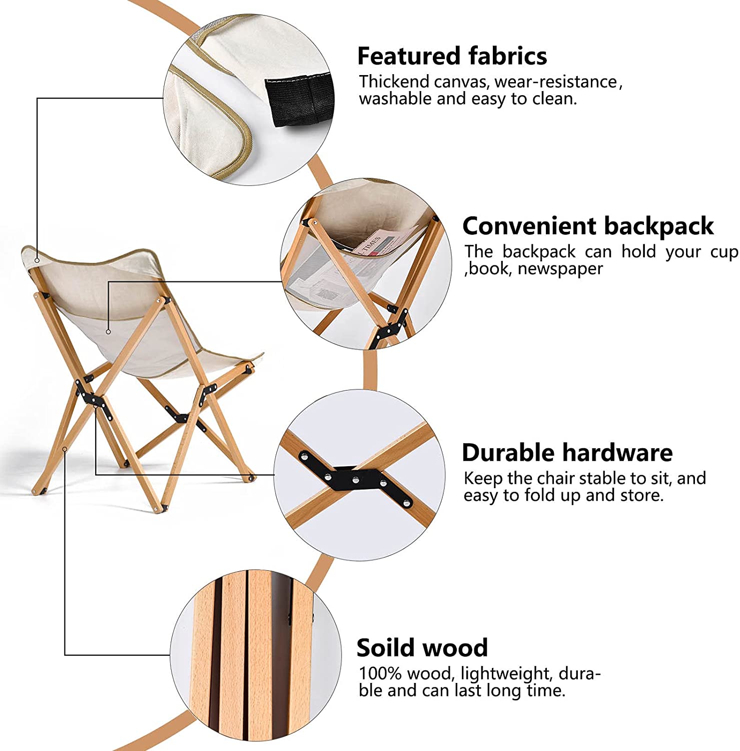 Portable Outdoor Adjustable Wooden Fishing Chair
