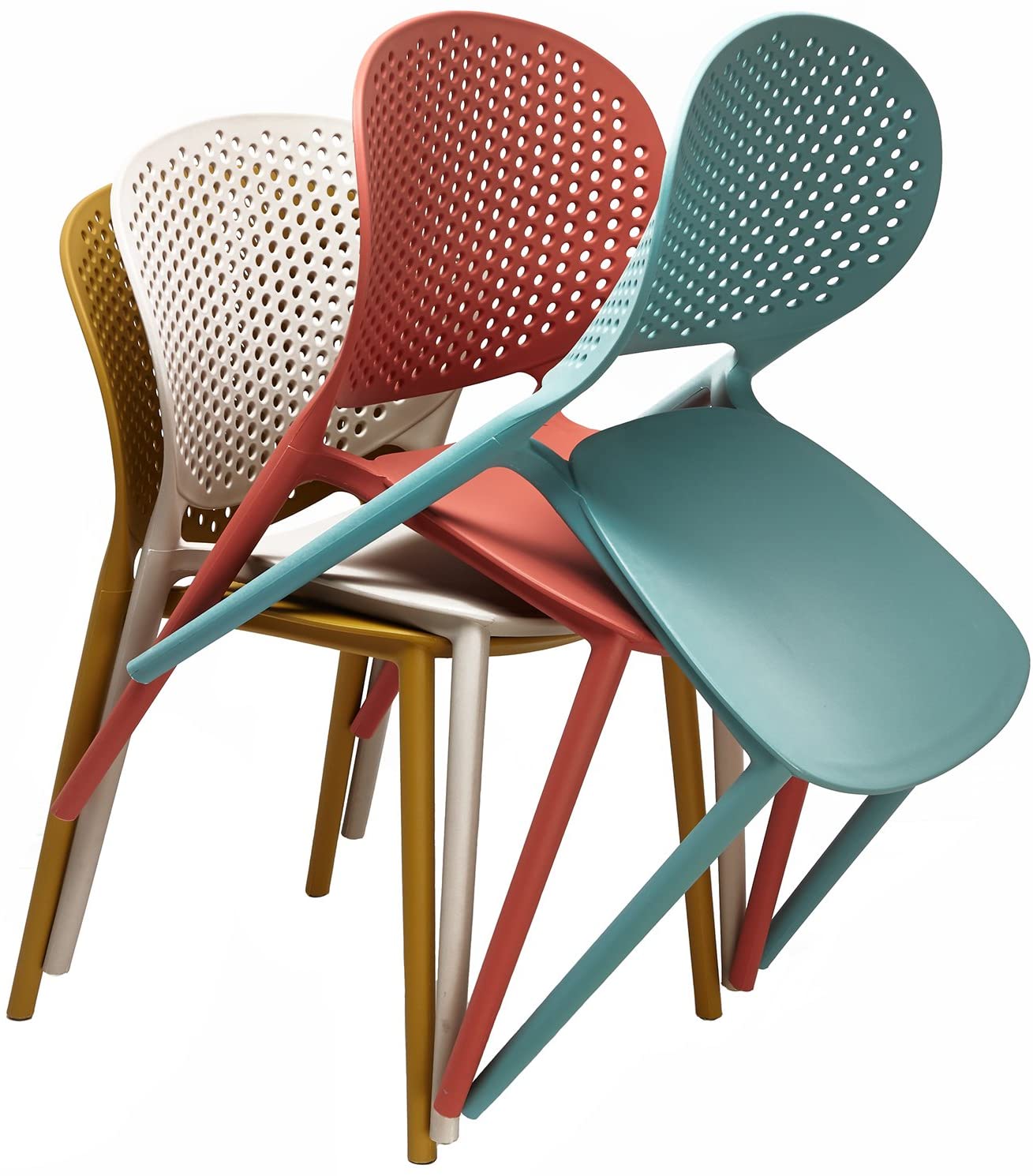 4 PCS Set Of Contemporary Modern Stackable Assembled Plastic Chairs for Outdoor Garden Patio Balcony Work Office Desk Kitchen