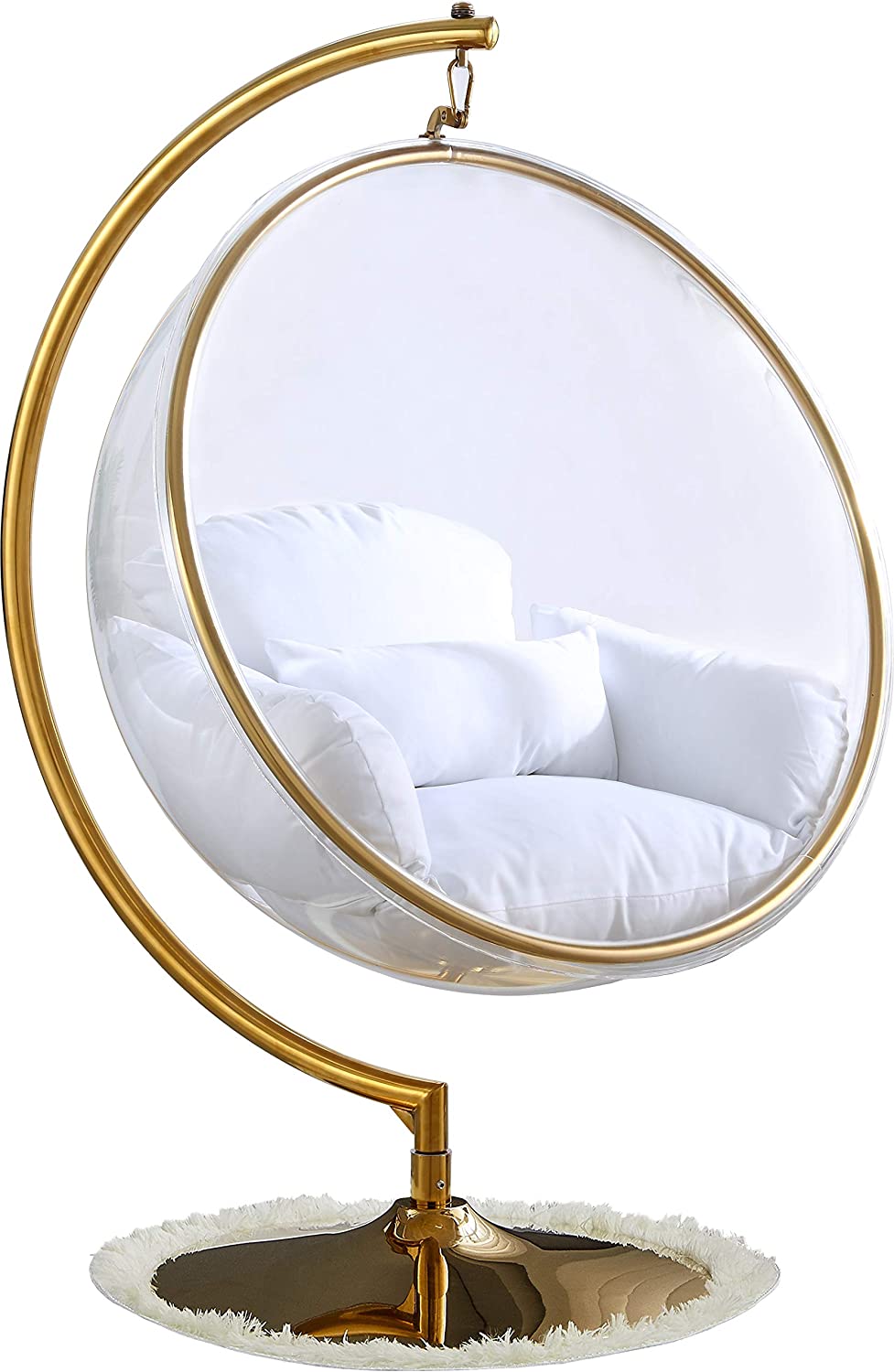 Golden Stand Acrylic Landing Bubble Chair with White Cushion Stocked in US Freeshipping