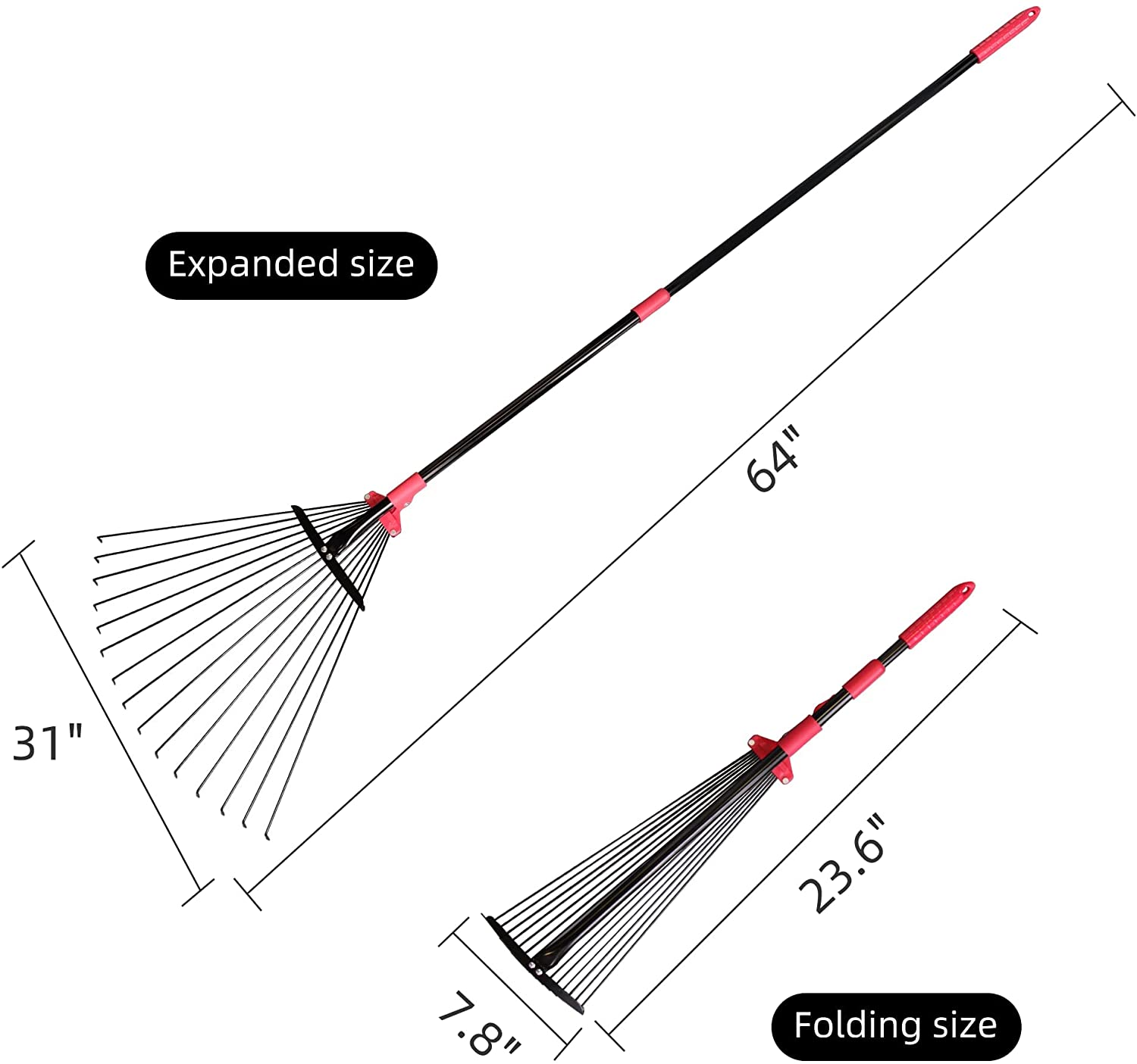 Adjustable Garden Leaf Rake 64 inches Rake