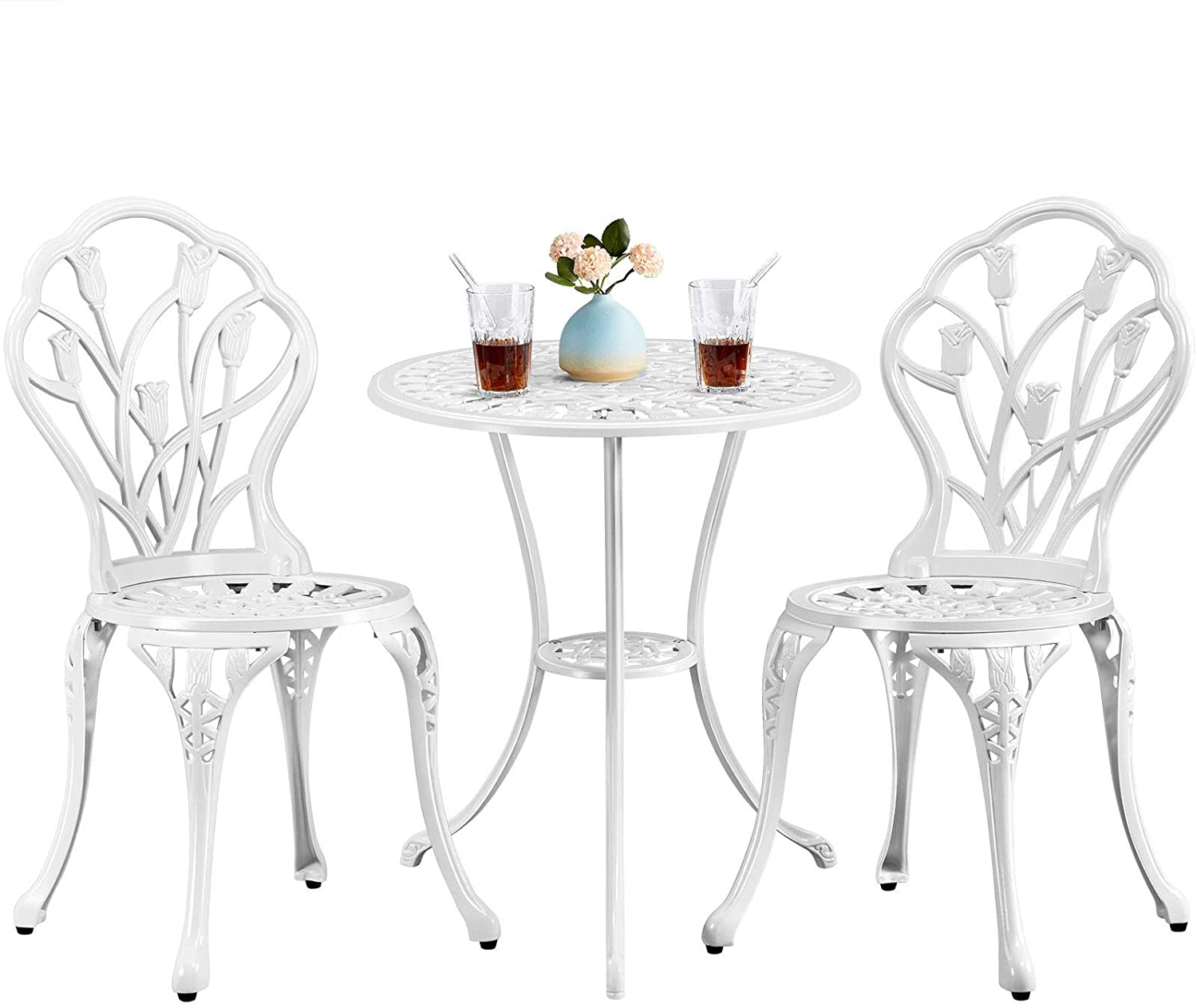 3-Piece Outdoor Rust-Resistant Cast Aluminum Patio Bistro Set w/Tulip Design, Antique Finish - Copper