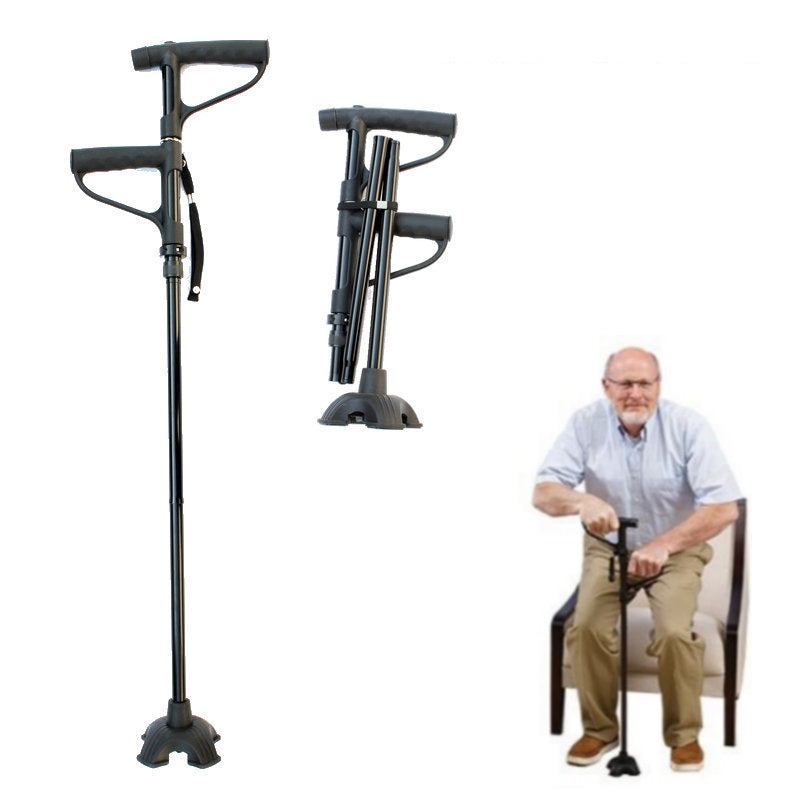 Multi functional folding double handle elderly crutches aluminum alloy with light elderly walking stick four legged walking stick