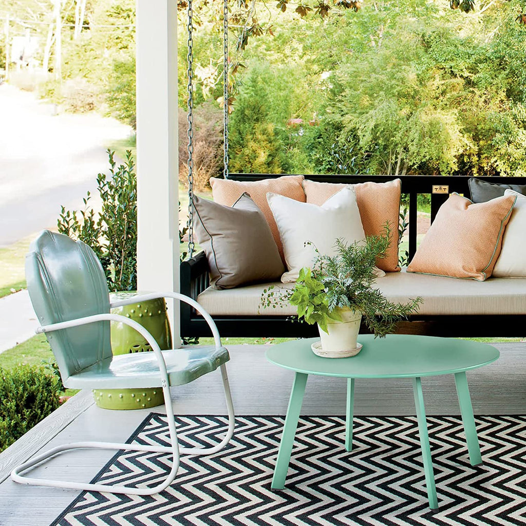 Round Steel Patio Coffee Table, Weather Resistant Outdoor Large Side Table, Mint Green