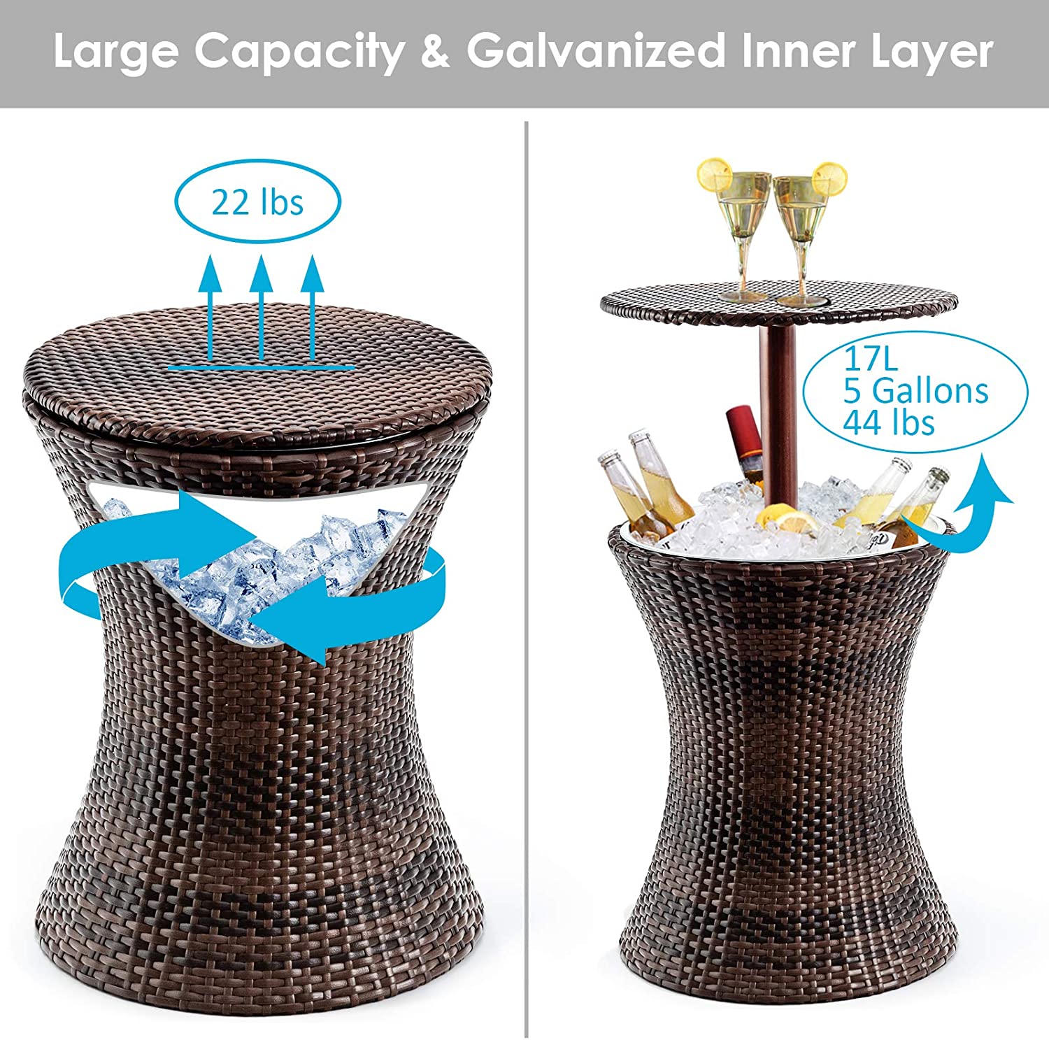 Adjustable Outdoor Cool Bar Rattan Table for Party Pool Use