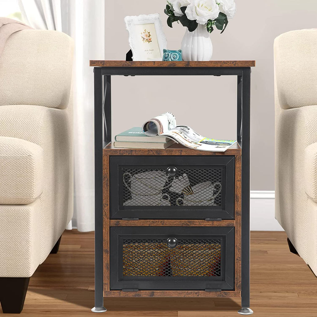 KNIGHTCRAFT End Table with 2 Drawer Storage for Living Room