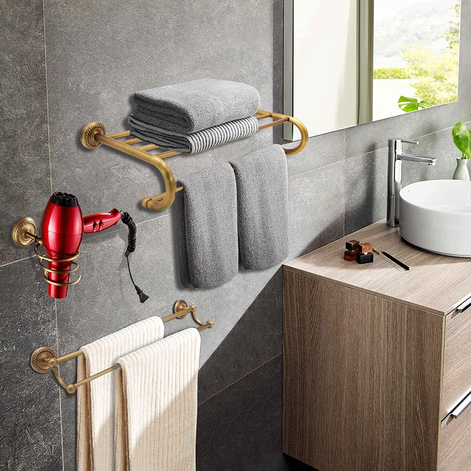 KNIGHTCRAFT 8PCS Antique Brass Gold Bathroom Accessories Set