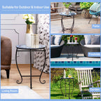 Outdoor Side Table, Mosaic Patio Table, Ceramic Tile Top Metal Frame, Small End Table Porch Beach Patio Garden Balcony Poolside