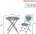 Corporation Indoor/Outdoor 3-Piece Peacock Feather Rustic Metal Bistro Set Patio Seating, Light Blue