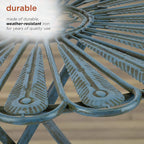 Corporation Indoor/Outdoor 3-Piece Peacock Feather Rustic Metal Bistro Set Patio Seating, Light Blue