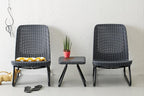 3 Pcs Resin Wicker Patio Furniture Set with Side Table and Outdoor Chairs, Dark Grey