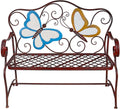 Butterfly Metal Two People Outdoor Bench, 45"L x 23"W x 39"H, Blue,bronze