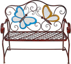 Butterfly Metal Two People Outdoor Bench, 45"L x 23"W x 39"H, Blue,bronze