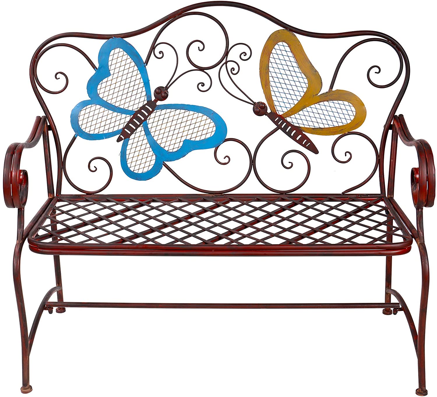 Butterfly Metal Two People Outdoor Bench, 45"L x 23"W x 39"H, Blue,bronze