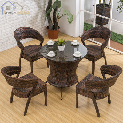 Outdoor Tables And Chairs Rattan Tables And Chairs Leisure Cafe Balcony Courtyard Tables And Chairs Solid Wood Rattan Chairs Tea Table Five Piece Set
