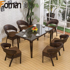 Outdoor Tables And Chairs Rattan Tables And Chairs Leisure Cafe Balcony Courtyard Tables And Chairs Solid Wood Rattan Chairs Tea Table Five Piece Set