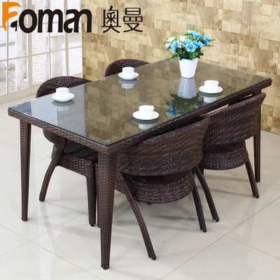 Outdoor Tables And Chairs Rattan Tables And Chairs Leisure Cafe Balcony Courtyard Tables And Chairs Solid Wood Rattan Chairs Tea Table Five Piece Set