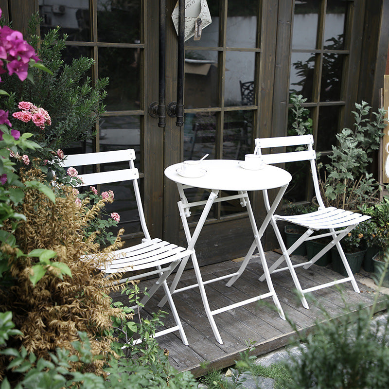 Minimlist Outdoor Folding Iron Chairs and Table Set