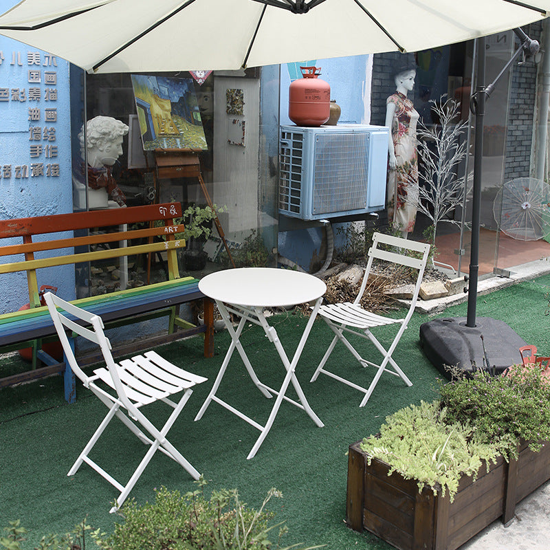 Minimlist Outdoor Folding Iron Chairs and Table Set