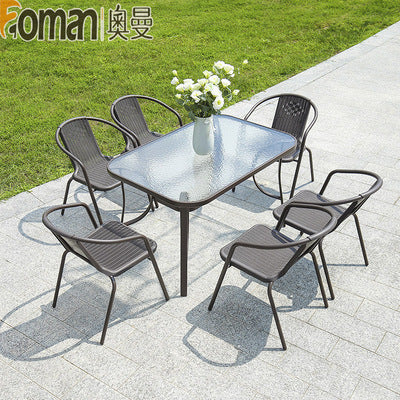 Balcony Outdoor Tables And Chairs Rattan Tables And Chairs Coffee Shop Milk Tea Shop Combined Tables And Chairs Three Piece Set