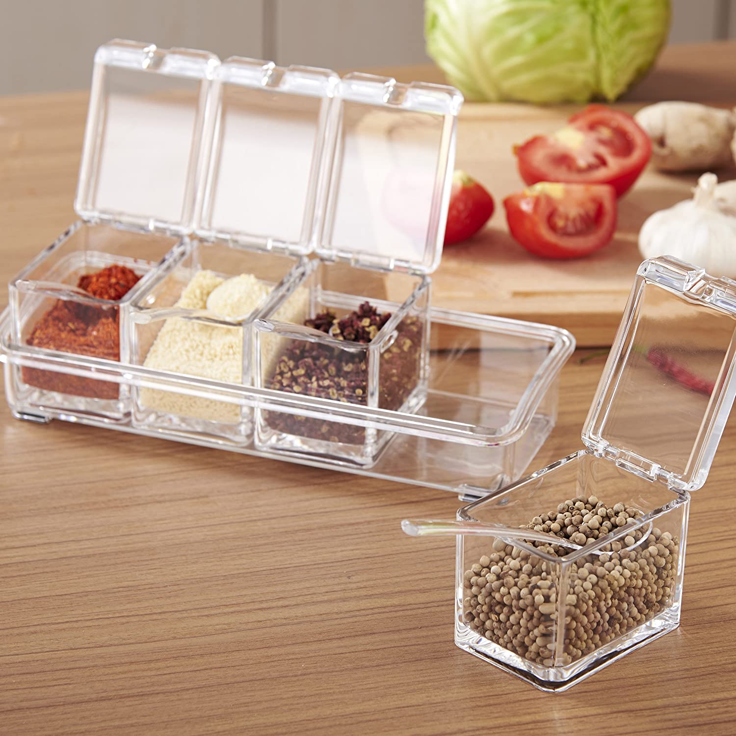 Acrylic Seasoning Box with 4 Plastic Spoons