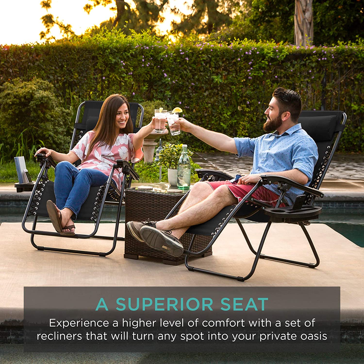 Patio Set of 2 Adjustable Lounger Chairs