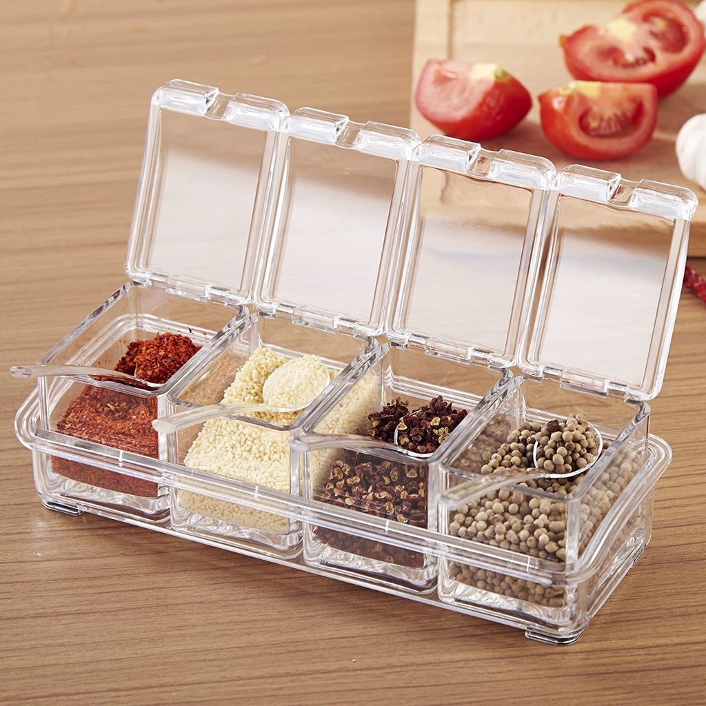 Acrylic Seasoning Box with 4 Plastic Spoons