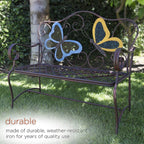 Butterfly Metal Two People Outdoor Bench, 45"L x 23"W x 39"H, Blue,bronze