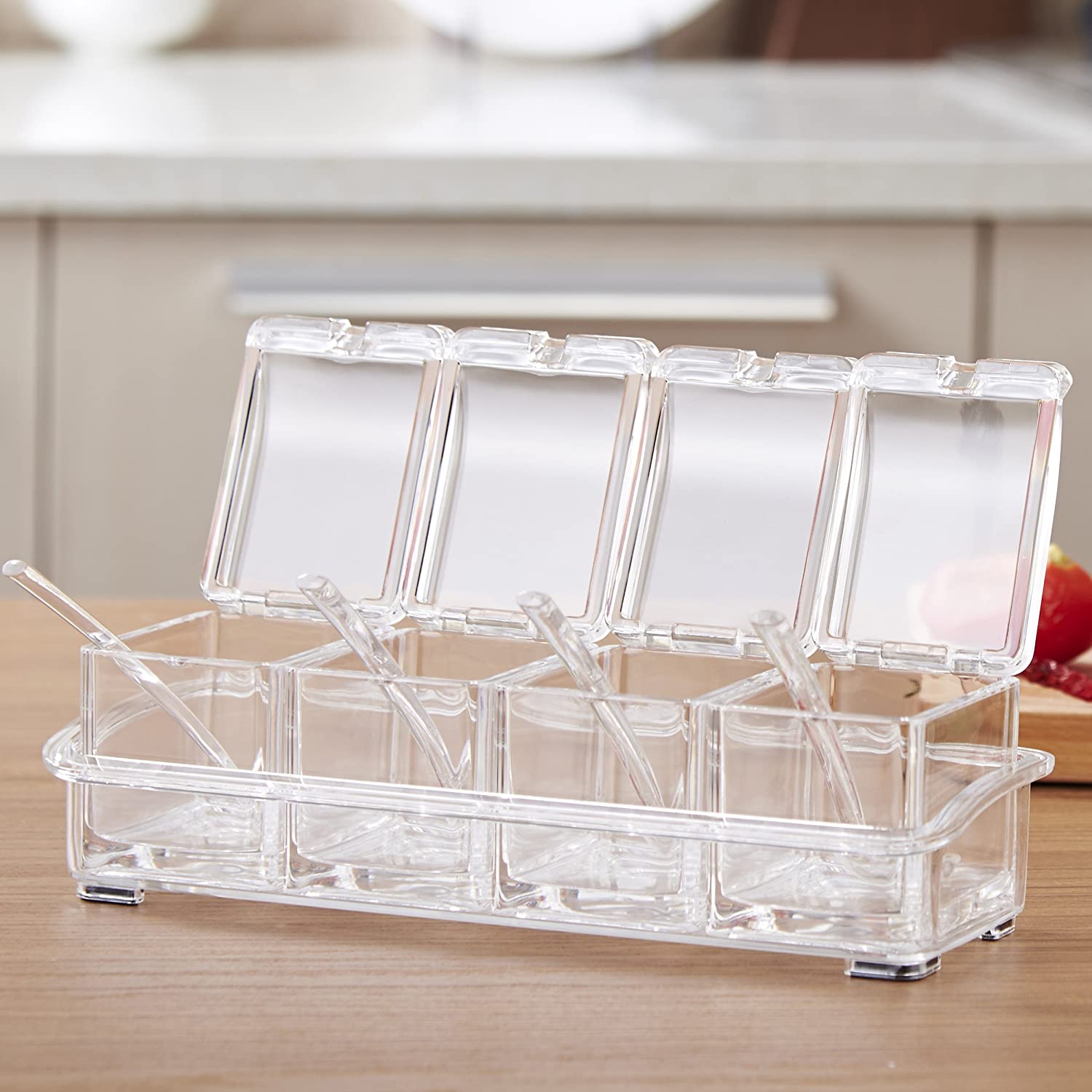 Acrylic Seasoning Box with 4 Plastic Spoons