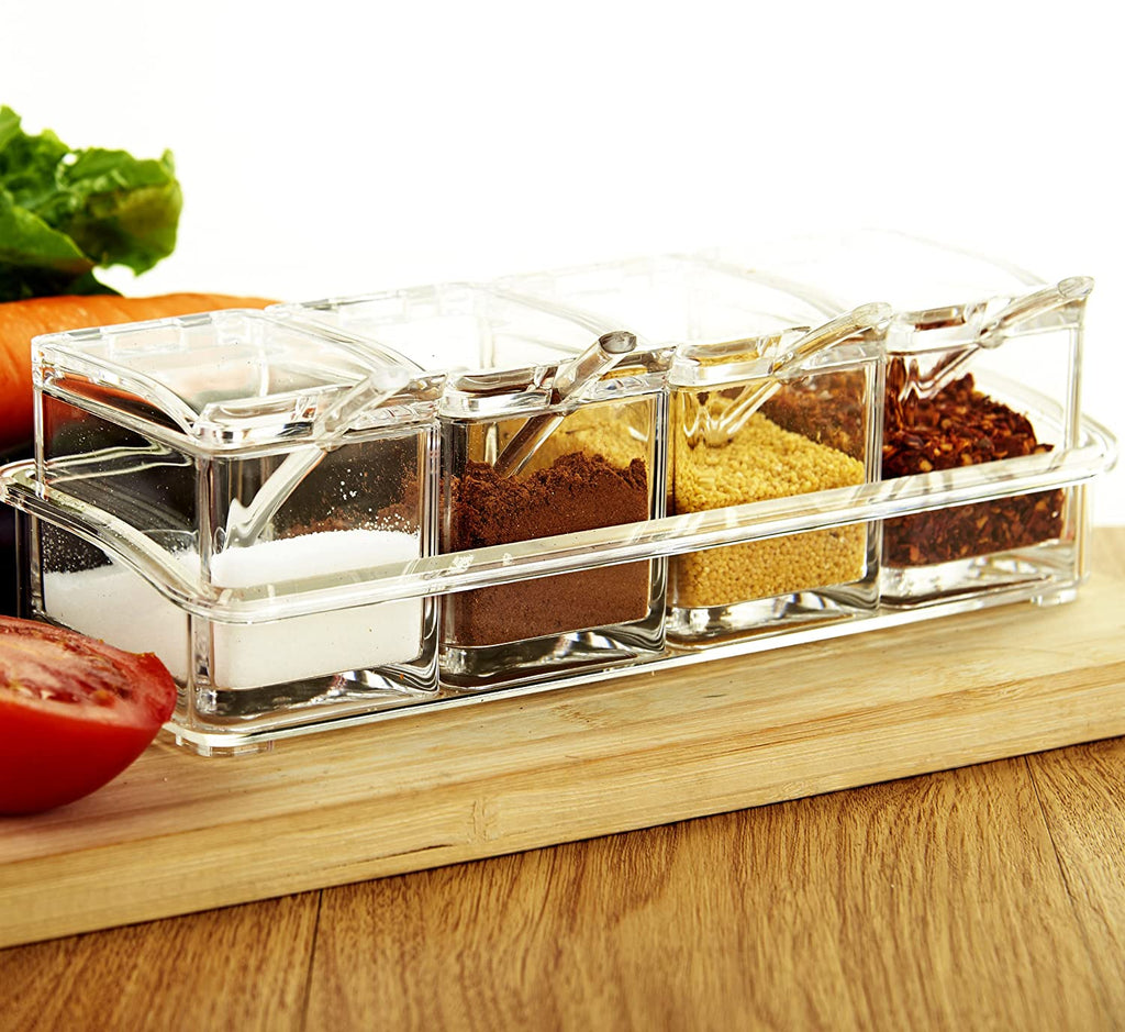 Acrylic Seasoning Box with 4 Plastic Spoons
