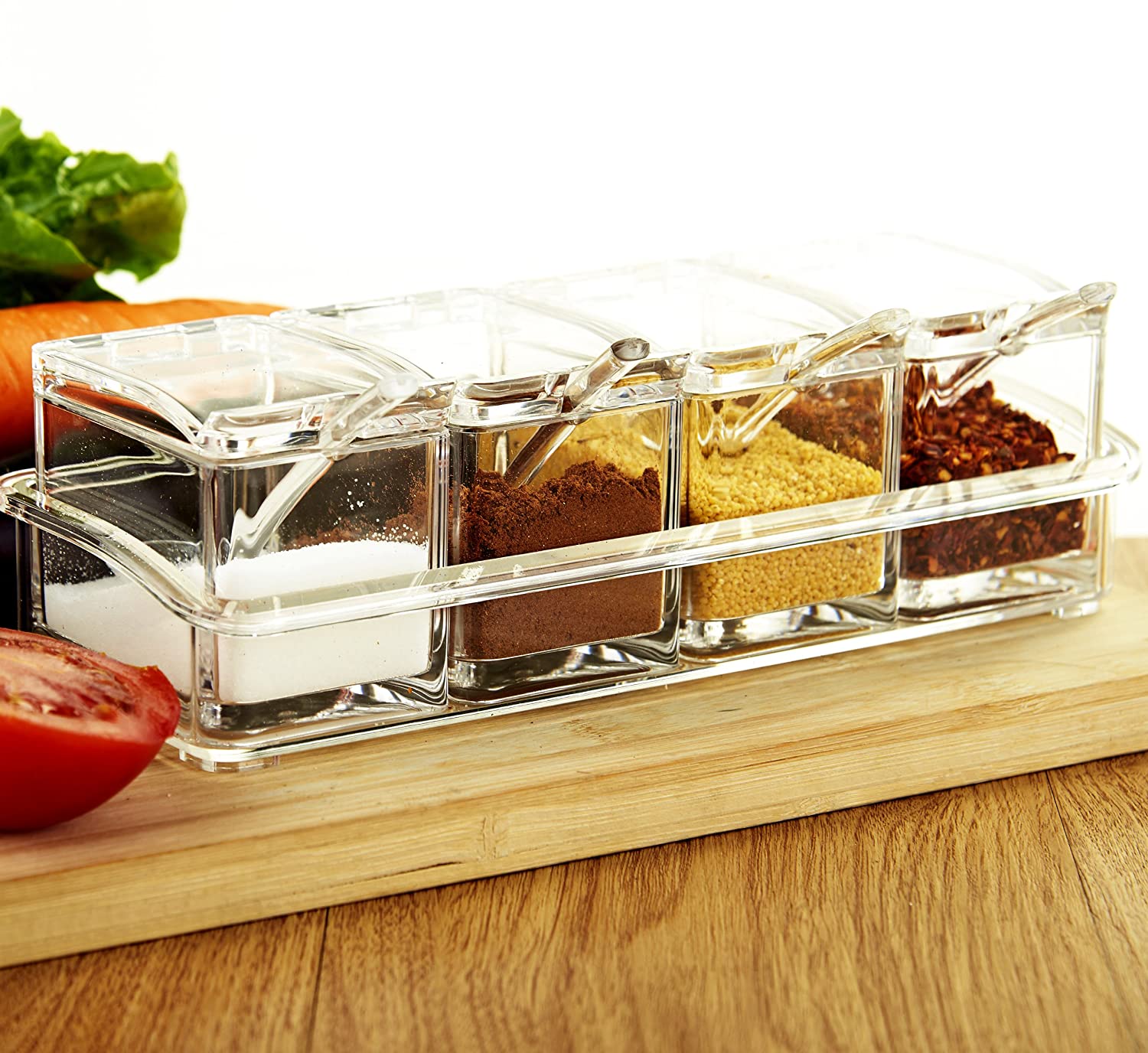 Acrylic Seasoning Box with 4 Plastic Spoons