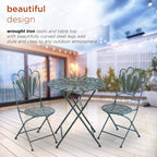 Corporation Indoor/Outdoor 3-Piece Peacock Feather Rustic Metal Bistro Set Patio Seating, Light Blue