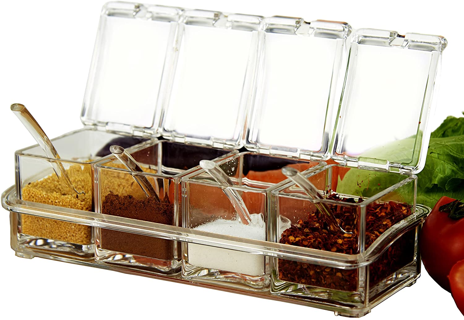 Acrylic Seasoning Box with 4 Plastic Spoons