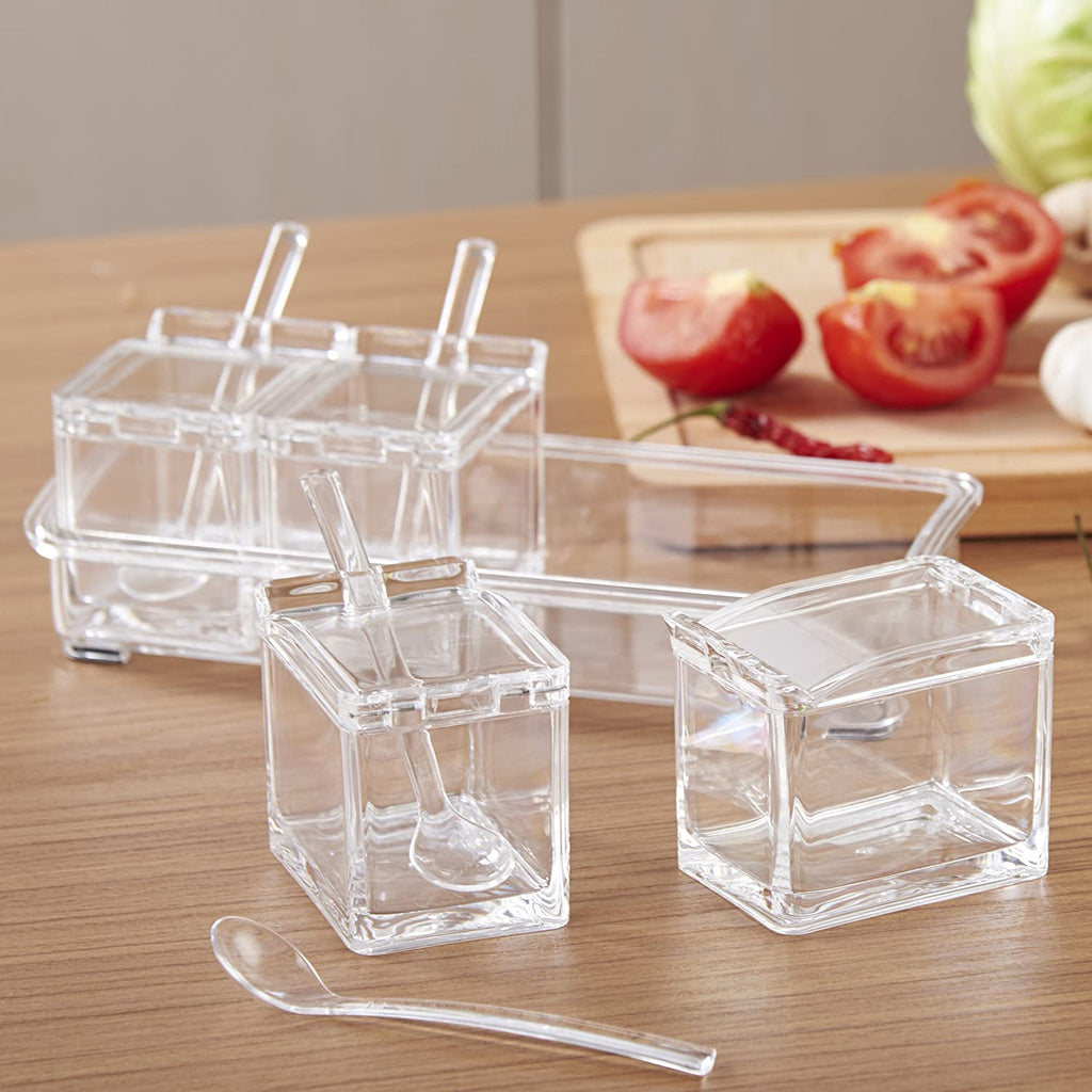 Acrylic Seasoning Box with 4 Plastic Spoons