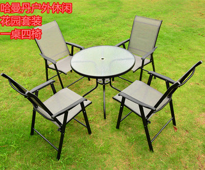 Outdoor Tempered Glass Table Hotel Coffee Shop Milk Tea Shop Table Large Round Table Removable Garden Glass Table