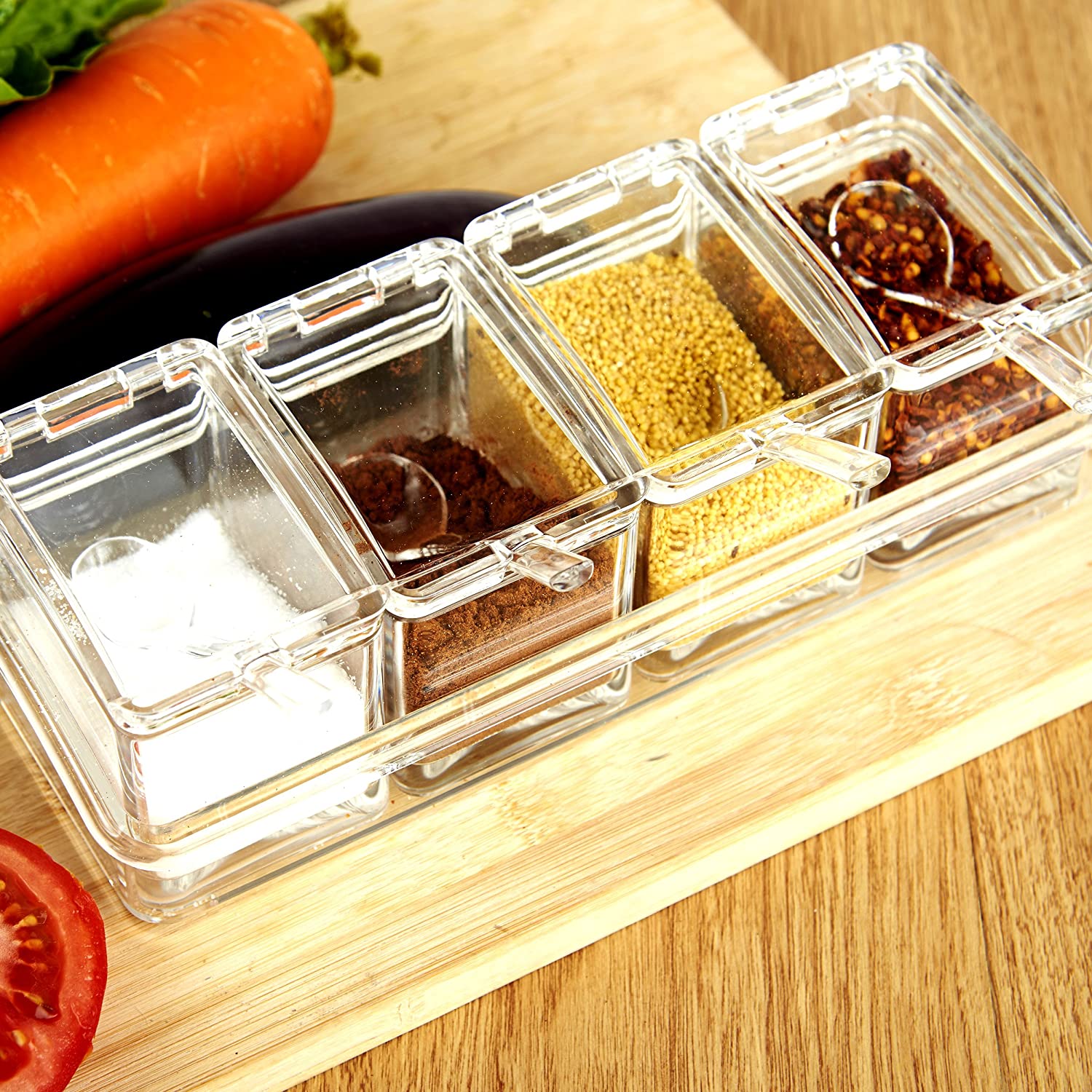 Acrylic Seasoning Box with 4 Plastic Spoons
