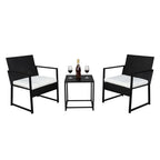 3 Piece Patio Furniture Set Wicker Rattan Outdoor Patio Conversation Set 2 Cushioned Chairs & End Table